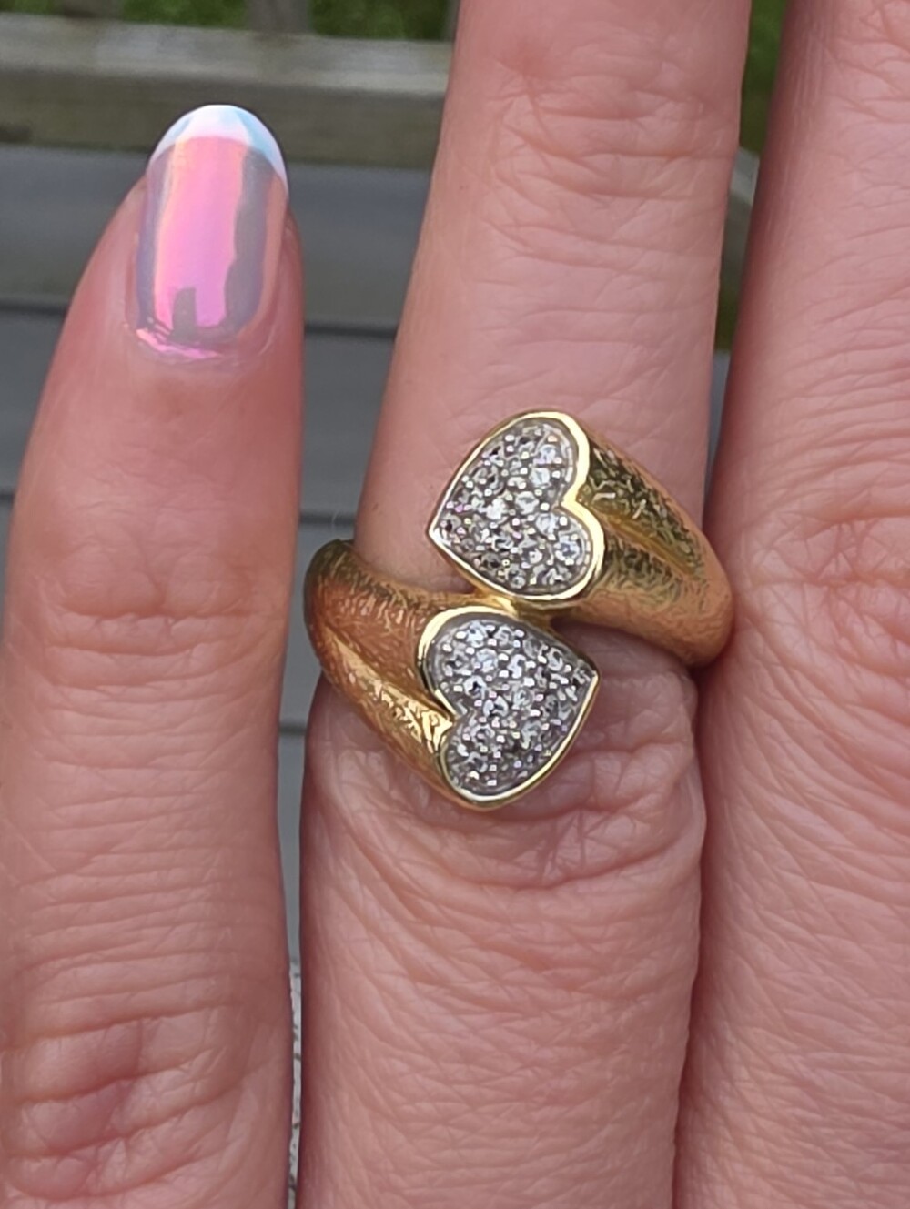 10k Double Heart Diamond Bypass Ring - Picture 4 of 12